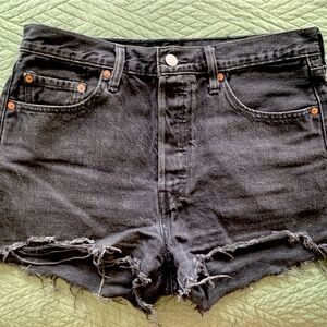Black Levi 501 Distressed Denim Shorts - Size 29